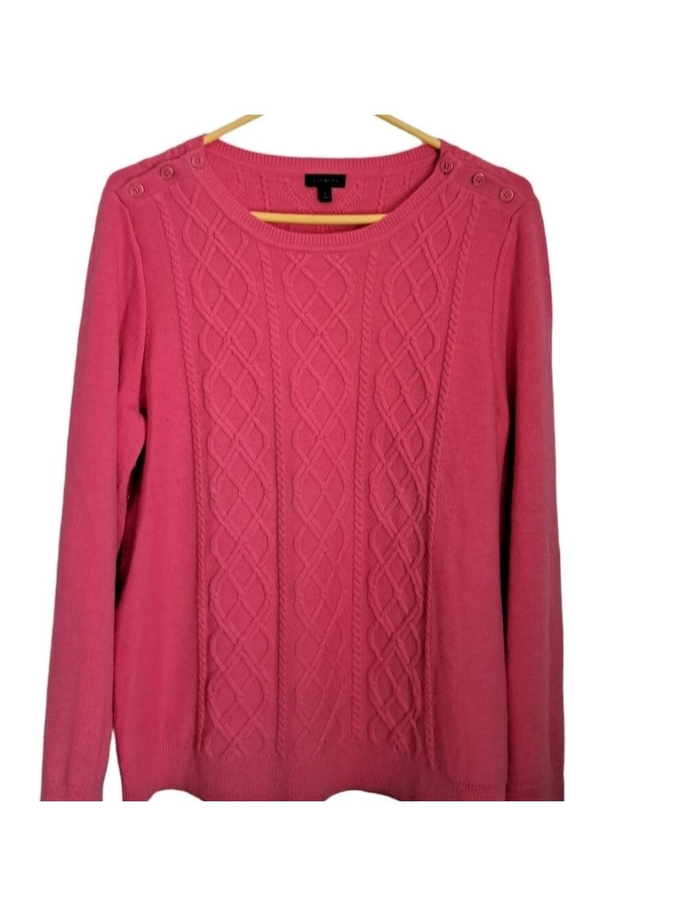 TALBOTS soft lambswool blend cable knit front long sleeve sweater coral pink LG